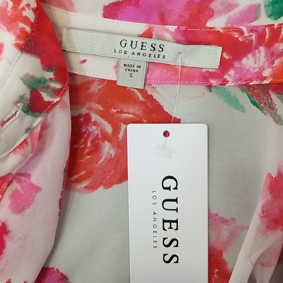 Guess Abstract Floral Print Button Down Blouse - Picture 13 of 14